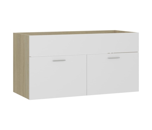 Set de muebles de baño 2 pzas madera contrachapada blanco roble