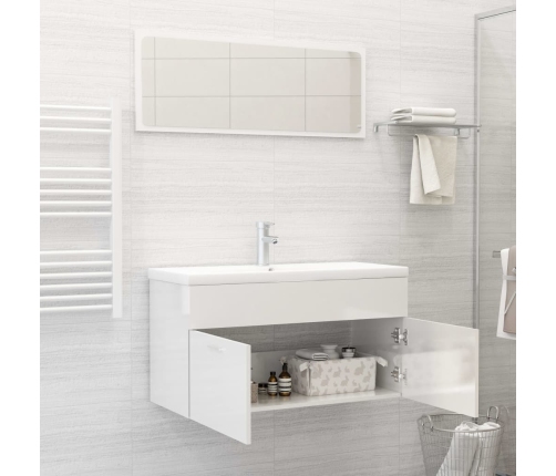 Set muebles de baño 2 piezas madera contrachapada blanco brillo