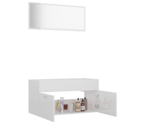 Set muebles de baño 2 piezas madera contrachapada blanco brillo