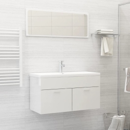 Set muebles de baño 2 piezas madera contrachapada blanco brillo