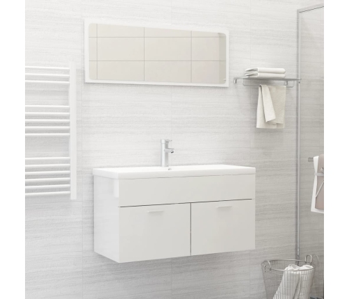 Set muebles de baño 2 piezas madera contrachapada blanco brillo