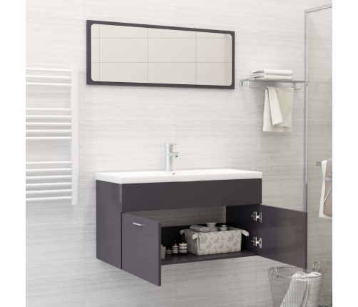 Set muebles de baño 2 piezas madera contrachapada gris brillo