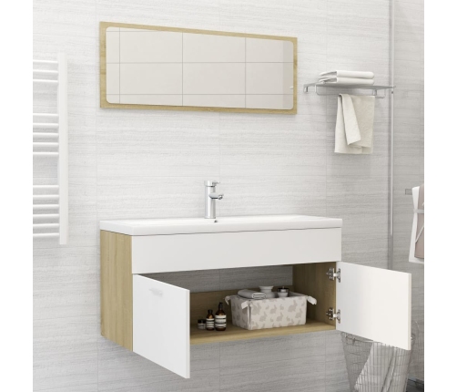 Set de muebles de baño 2 pzas madera contrachapada blanco roble