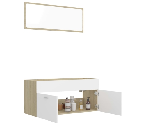 Set de muebles de baño 2 pzas madera contrachapada blanco roble