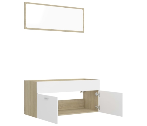 Set de muebles de baño 2 pzas madera contrachapada blanco roble