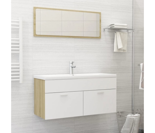 Set de muebles de baño 2 pzas madera contrachapada blanco roble