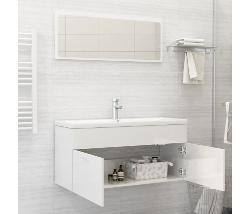 Set muebles de baño 2 piezas madera contrachapada blanco brillo