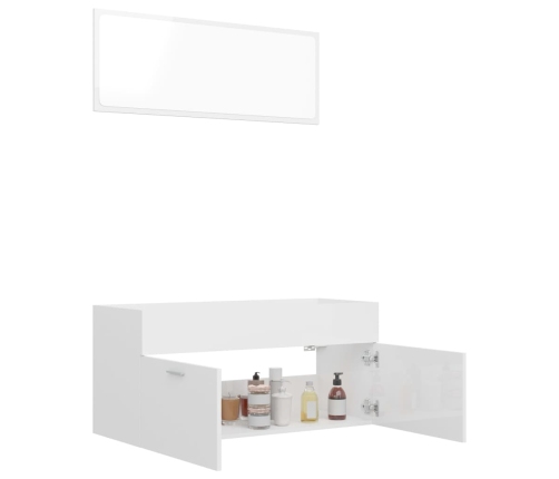 Set muebles de baño 2 piezas madera contrachapada blanco brillo