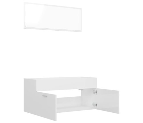 Set muebles de baño 2 piezas madera contrachapada blanco brillo