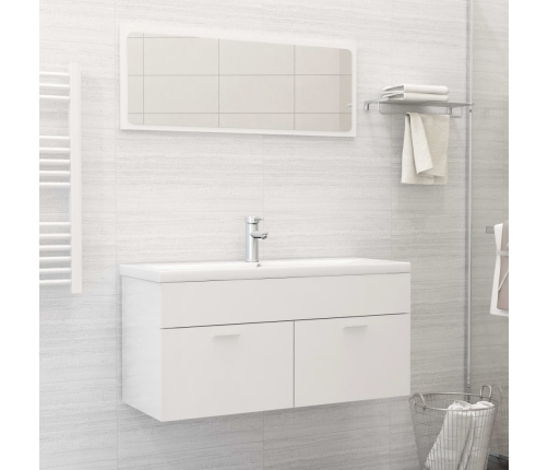 Set muebles de baño 2 piezas madera contrachapada blanco brillo