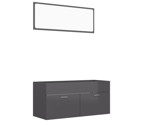 Set muebles de baño 2 piezas madera contrachapada gris brillo