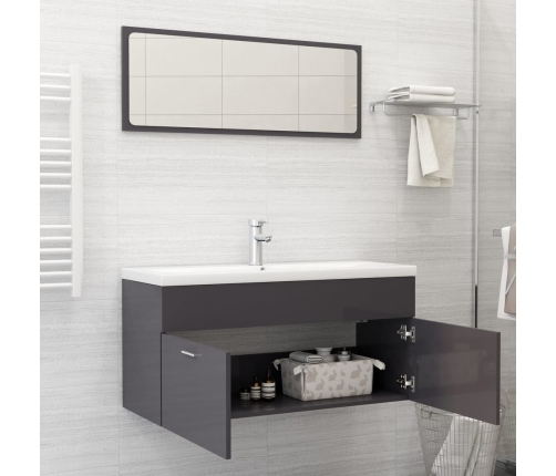 Set muebles de baño 2 piezas madera contrachapada gris brillo