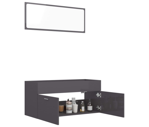 Set muebles de baño 2 piezas madera contrachapada gris brillo