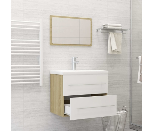 Set de muebles de baño 2 pzas madera contrachapada blanco roble