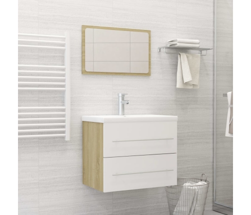 Set de muebles de baño 2 pzas madera contrachapada blanco roble