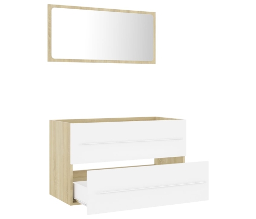 Set de muebles de baño 2 pzas madera contrachapada blanco roble