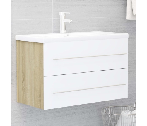 Set de muebles de baño 2 pzas madera contrachapada blanco roble