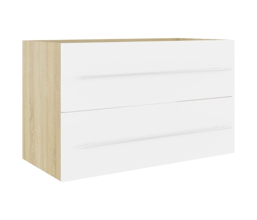 Set de muebles de baño 2 pzas madera contrachapada blanco roble