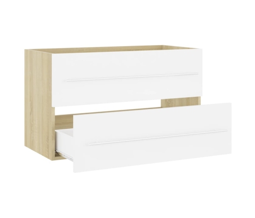 Set de muebles de baño 2 pzas madera contrachapada blanco roble