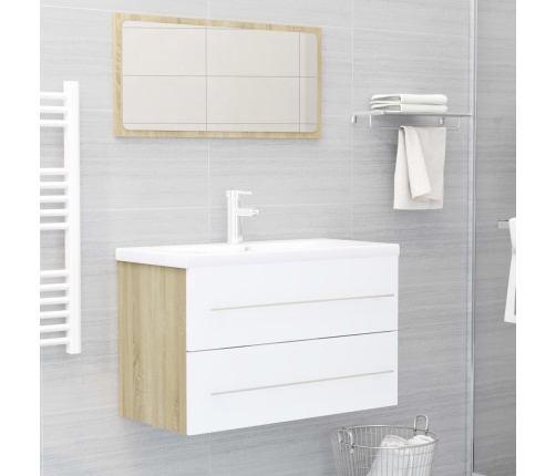 Set de muebles de baño 2 pzas madera contrachapada blanco roble