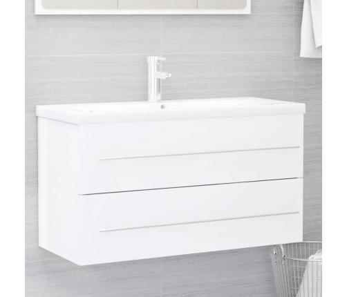 Set muebles de baño 2 pzas madera contrachapada blanco brillo