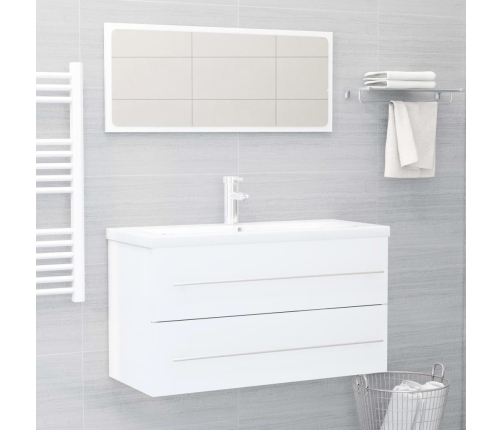 Set muebles de baño 2 pzas madera contrachapada blanco brillo