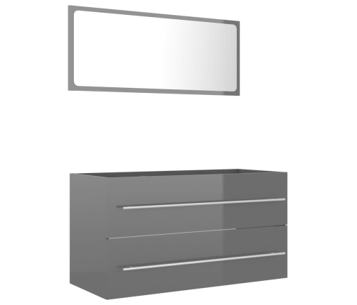 Set muebles de baño 2 piezas madera contrachapada gris brillo