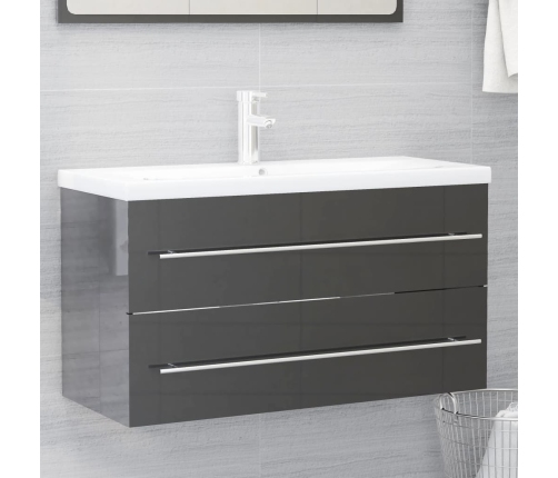 Set muebles de baño 2 piezas madera contrachapada gris brillo