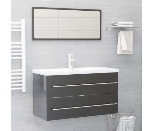 Set muebles de baño 2 piezas madera contrachapada gris brillo