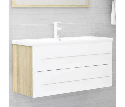 Set de muebles de baño 2 pzas madera contrachapada blanco roble