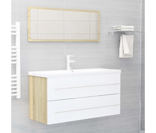 Set de muebles de baño 2 pzas madera contrachapada blanco roble