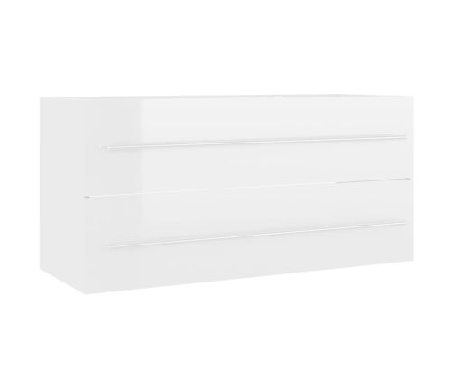 Set muebles de baño 2 piezas madera contrachapada blanco brillo