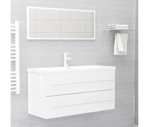 Set muebles de baño 2 piezas madera contrachapada blanco brillo