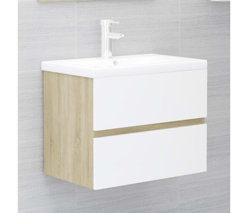 Set de muebles de baño 2 pzas madera contrachapada blanco roble