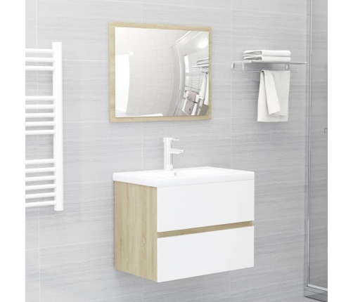 Set de muebles de baño 2 pzas madera contrachapada blanco roble