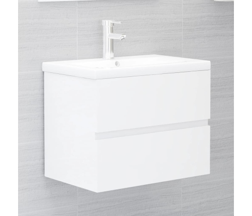 Set muebles de baño 2 piezas madera contrachapada blanco brillo