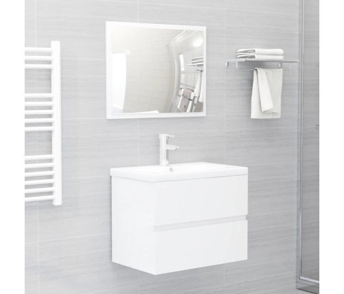 Set muebles de baño 2 piezas madera contrachapada blanco brillo