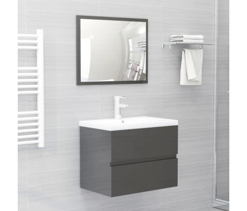 Set muebles de baño 2 piezas madera contrachapada gris brillo