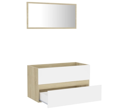 Set de muebles de baño 2 pzas madera contrachapada blanco roble