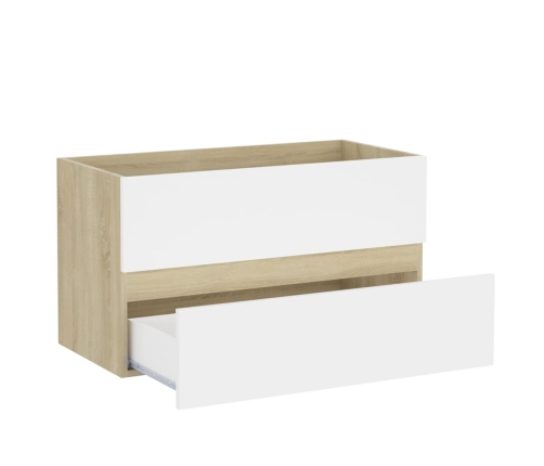 Set de muebles de baño 2 pzas madera contrachapada blanco roble