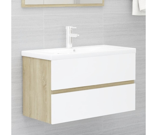 Set de muebles de baño 2 pzas madera contrachapada blanco roble