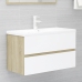 Set de muebles de baño 2 pzas madera contrachapada blanco roble