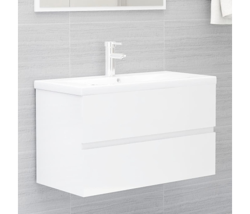 Set muebles de baño 2 piezas madera contrachapada blanco brillo