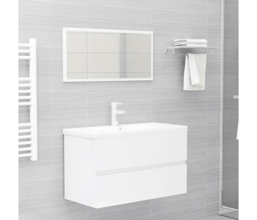 Set muebles de baño 2 piezas madera contrachapada blanco brillo