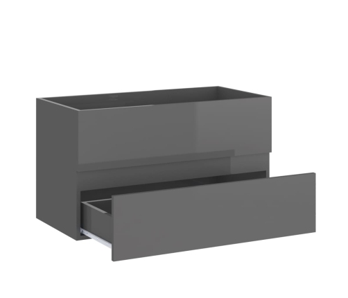 Set muebles de baño 2 piezas madera contrachapada gris brillo