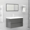 Set muebles de baño 2 piezas madera contrachapada gris brillo