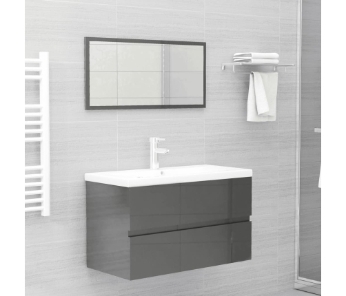 Set muebles de baño 2 piezas madera contrachapada gris brillo