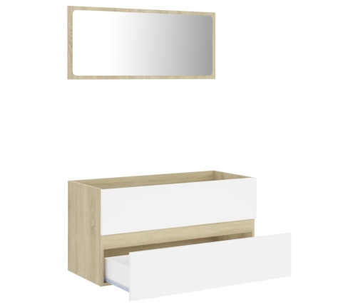 Set de muebles de baño 2 pzas madera contrachapada blanco roble