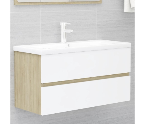 Set de muebles de baño 2 pzas madera contrachapada blanco roble