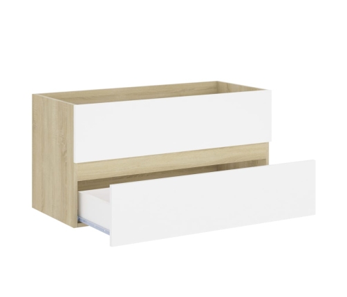 Set de muebles de baño 2 pzas madera contrachapada blanco roble